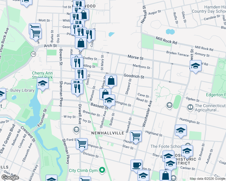 map of restaurants, bars, coffee shops, grocery stores, and more near 146 Butler Street in New Haven
