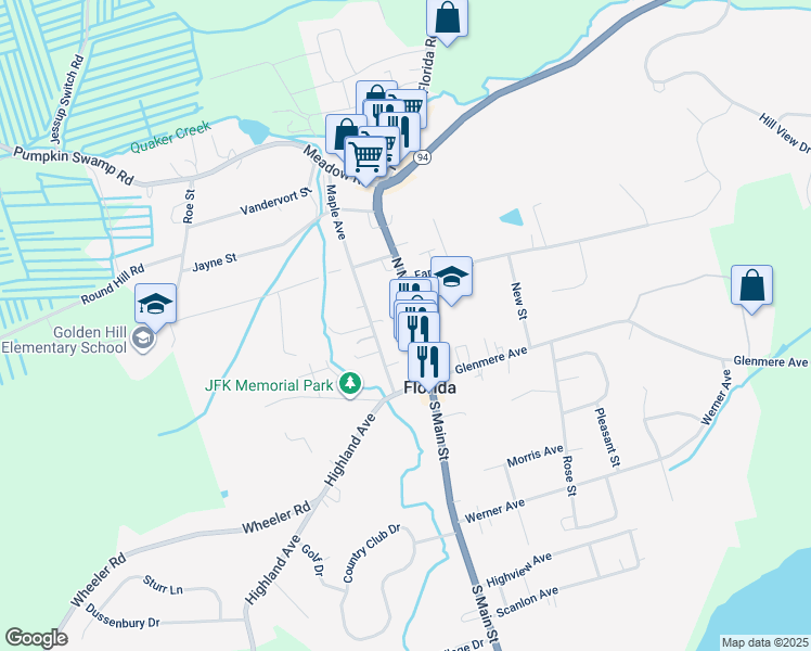 map of restaurants, bars, coffee shops, grocery stores, and more near 80 North Main Street in Florida