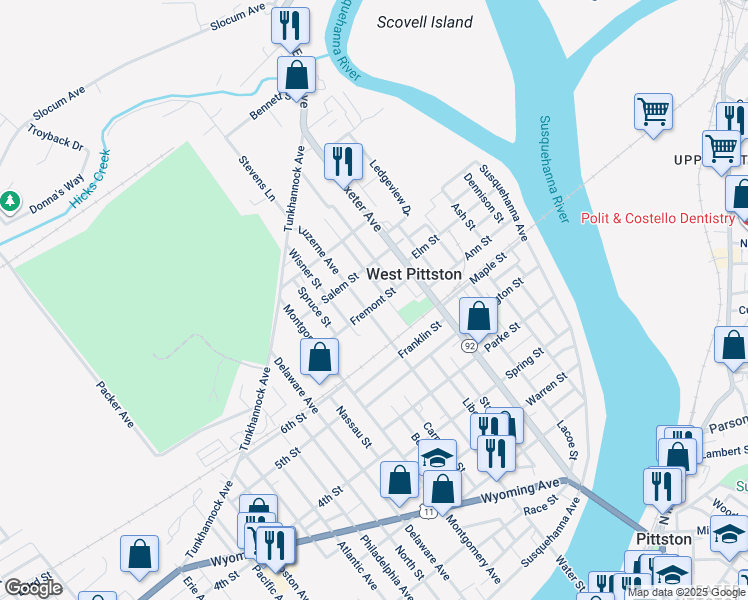 map of restaurants, bars, coffee shops, grocery stores, and more near 612 Luzerne Avenue in Luzerne County