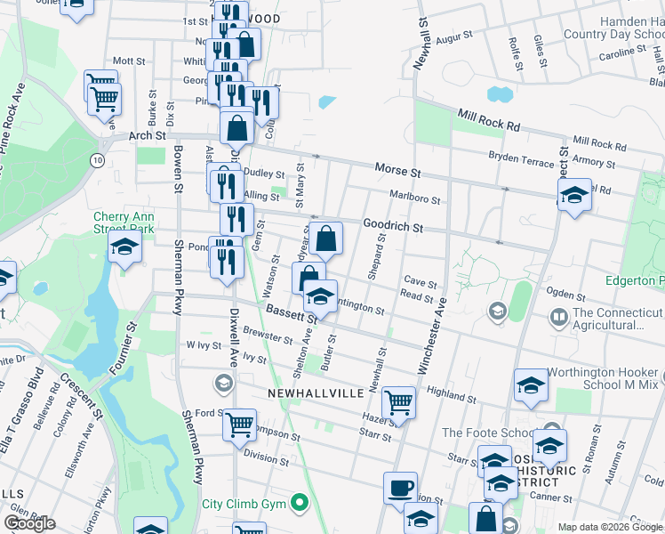 map of restaurants, bars, coffee shops, grocery stores, and more near 146 Butler Street in New Haven