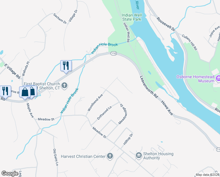 map of restaurants, bars, coffee shops, grocery stores, and more near 43 Woodsend Avenue in Shelton
