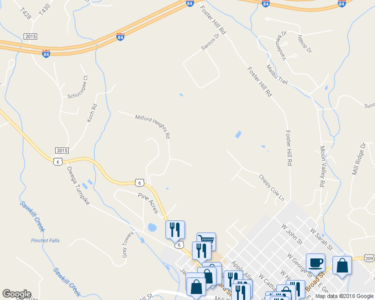 map of restaurants, bars, coffee shops, grocery stores, and more near 104 Milford Heights Terrace in Milford