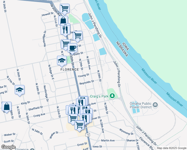 map of restaurants, bars, coffee shops, grocery stores, and more near 8103 North 28th Avenue in Omaha