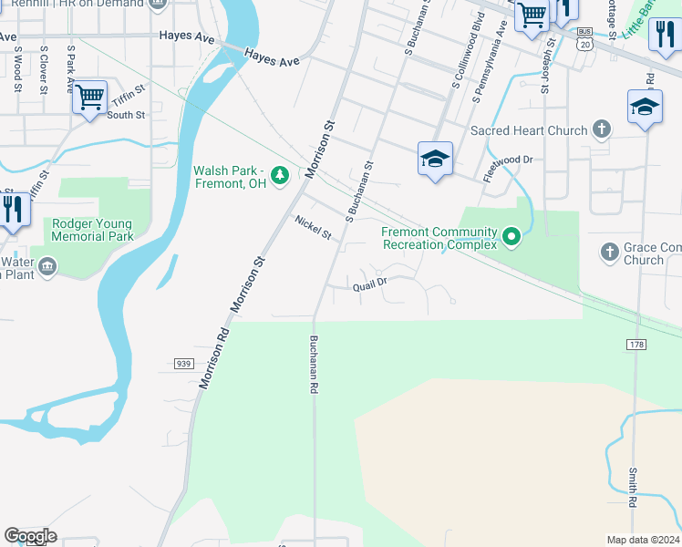 map of restaurants, bars, coffee shops, grocery stores, and more near 914 Quail Drive in Fremont