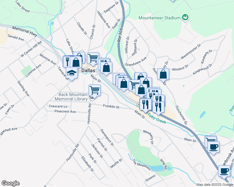 map of restaurants, bars, coffee shops, grocery stores, and more near 191 Main Street in Dallas