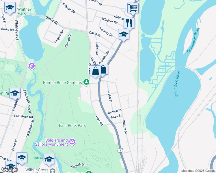 map of restaurants, bars, coffee shops, grocery stores, and more near 110 Webb Street in Hamden