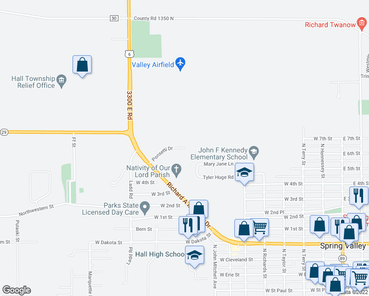 map of restaurants, bars, coffee shops, grocery stores, and more near 2 Ponsetti Drive in Spring Valley