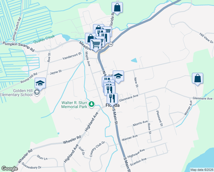 map of restaurants, bars, coffee shops, grocery stores, and more near 80 North Main Street in Florida