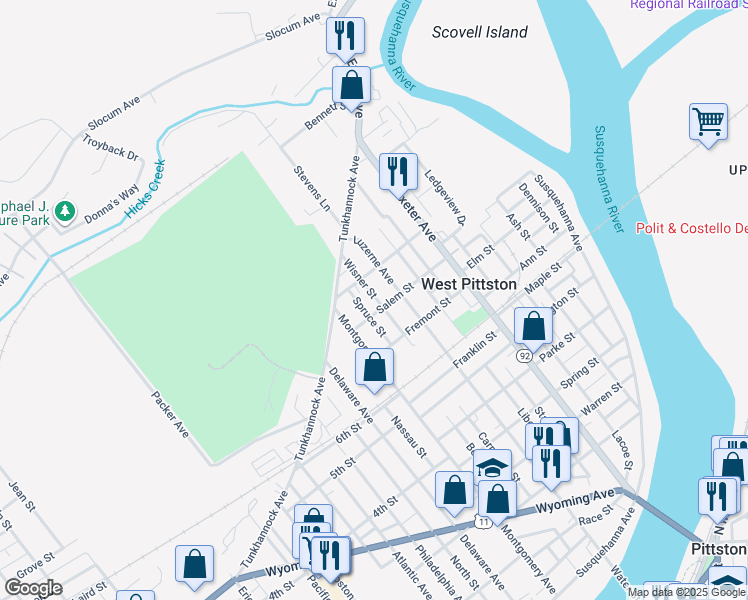 map of restaurants, bars, coffee shops, grocery stores, and more near 703 Wisner Street in Luzerne County