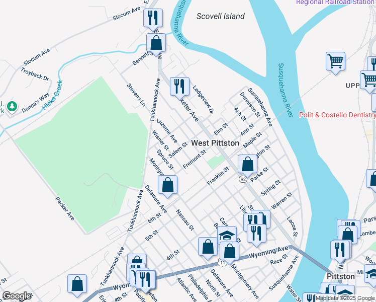 map of restaurants, bars, coffee shops, grocery stores, and more near 612 Luzerne Avenue in Luzerne County
