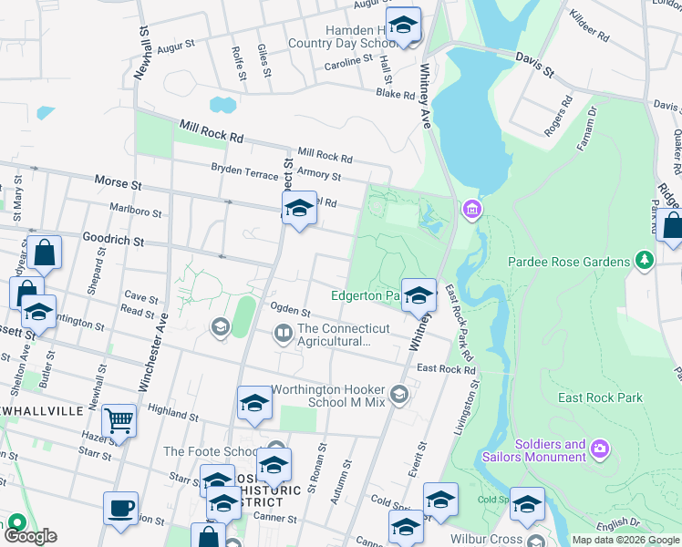 map of restaurants, bars, coffee shops, grocery stores, and more near 150 Edgehill Road in Hamden