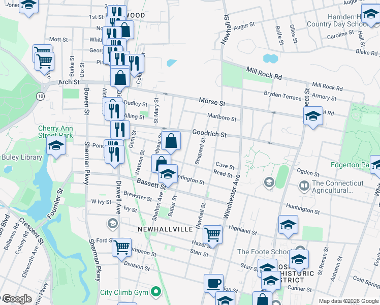 map of restaurants, bars, coffee shops, grocery stores, and more near 151 Butler Street in New Haven