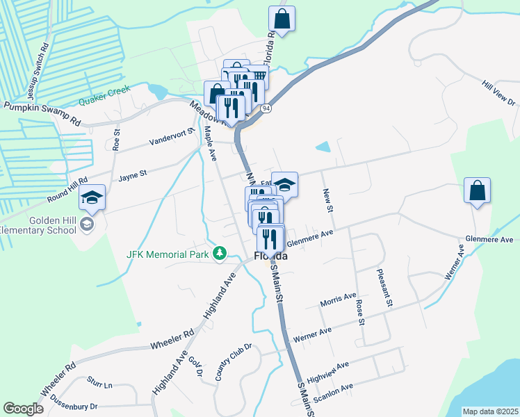 map of restaurants, bars, coffee shops, grocery stores, and more near 80 North Main Street in Florida