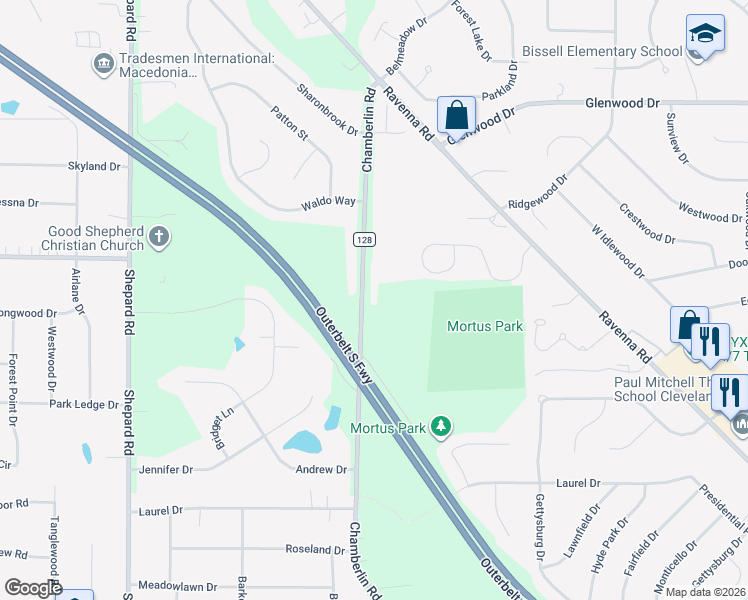 map of restaurants, bars, coffee shops, grocery stores, and more near 9789 Chamberlin Road in Twinsburg