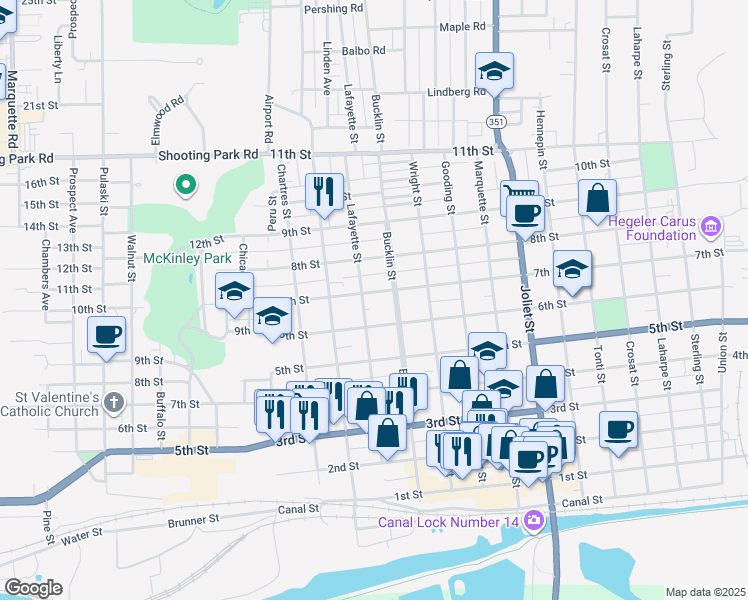 map of restaurants, bars, coffee shops, grocery stores, and more near 316 7th Street in LaSalle