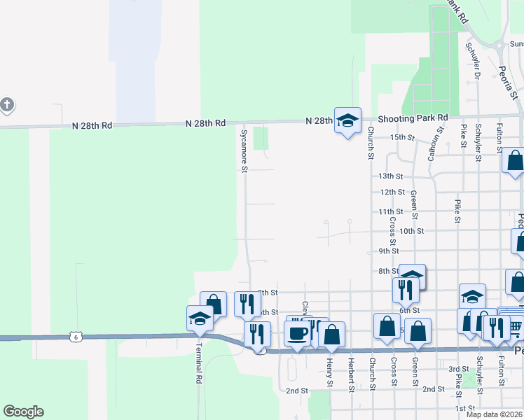 map of restaurants, bars, coffee shops, grocery stores, and more near 3030 12th Street in Peru