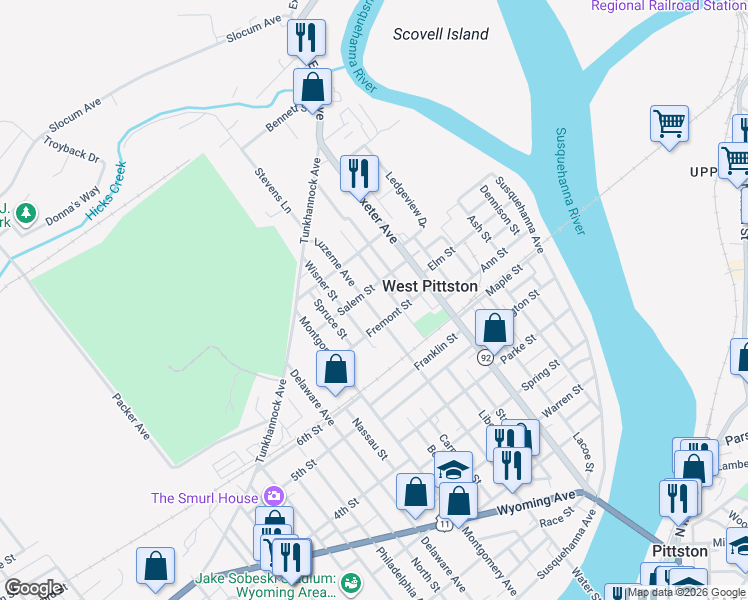 map of restaurants, bars, coffee shops, grocery stores, and more near 612 Luzerne Avenue in Luzerne County