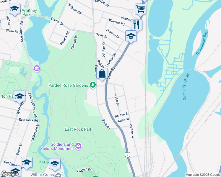 map of restaurants, bars, coffee shops, grocery stores, and more near 110 Webb Street in Hamden
