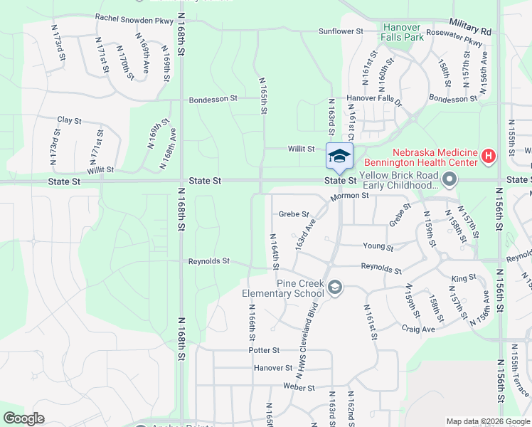 map of restaurants, bars, coffee shops, grocery stores, and more near 8202 North 164th Street in Bennington