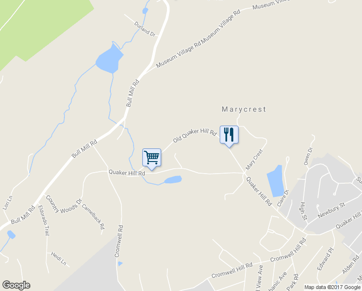 map of restaurants, bars, coffee shops, grocery stores, and more near 57 Old Quaker Hill Road in Monroe