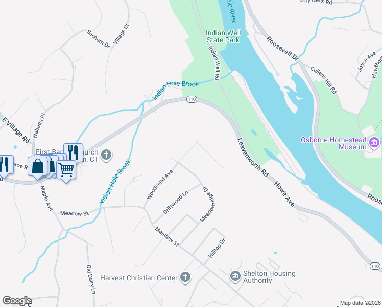 map of restaurants, bars, coffee shops, grocery stores, and more near 43 Woodsend Avenue in Shelton