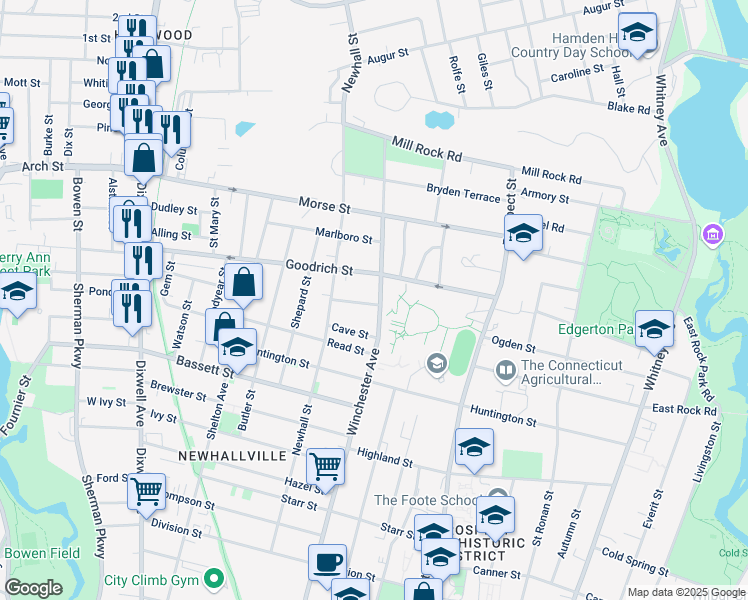map of restaurants, bars, coffee shops, grocery stores, and more near 15 Lander Street in New Haven