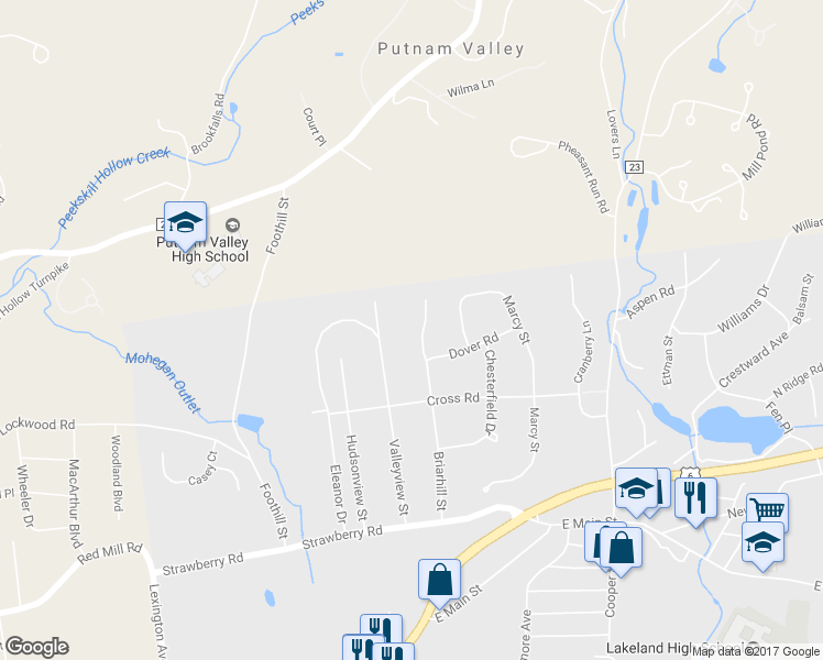 map of restaurants, bars, coffee shops, grocery stores, and more near 3849 Briarhill Street in Mohegan Lake