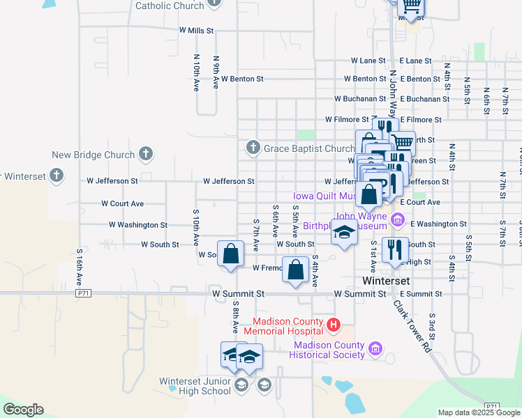 map of restaurants, bars, coffee shops, grocery stores, and more near 622 West Court Avenue in Winterset