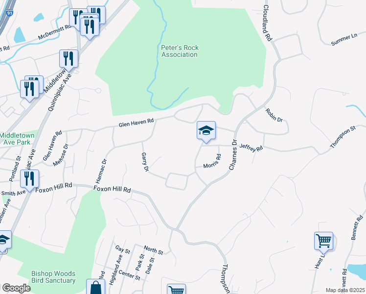 map of restaurants, bars, coffee shops, grocery stores, and more near 22 Maynard Road in East Haven