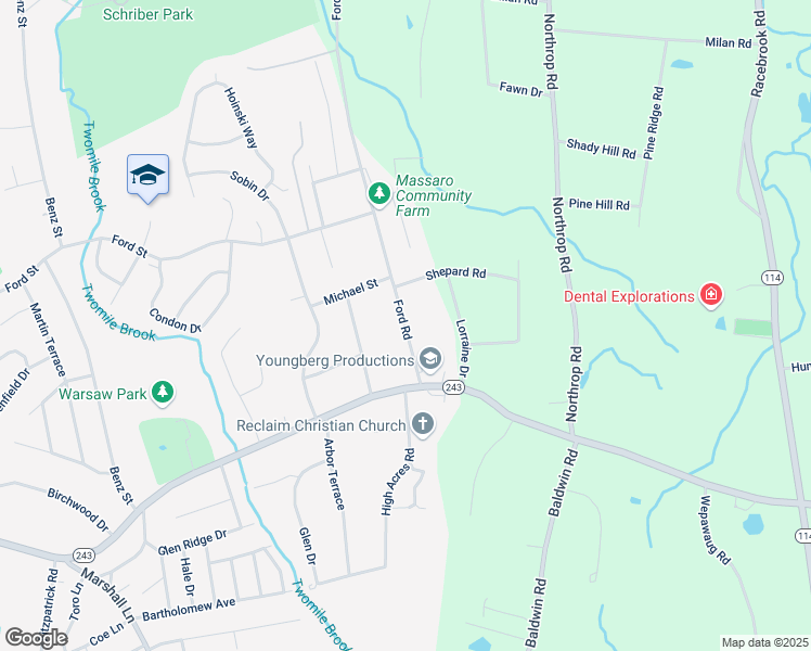 map of restaurants, bars, coffee shops, grocery stores, and more near 11 Ford Road in Ansonia