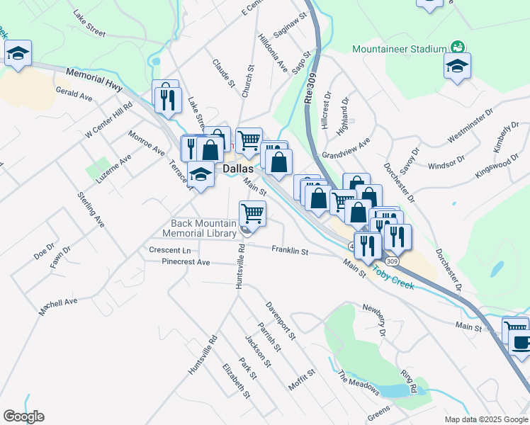 map of restaurants, bars, coffee shops, grocery stores, and more near 62 Huntsville Road in Dallas