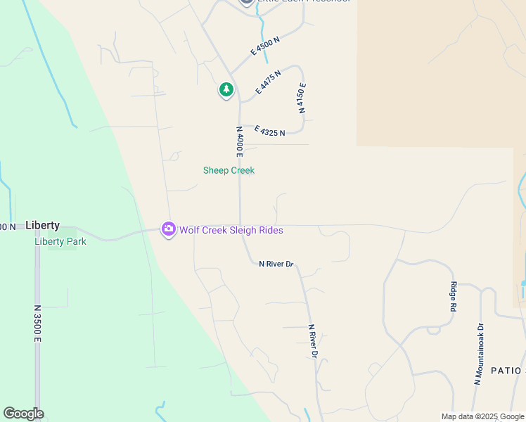 map of restaurants, bars, coffee shops, grocery stores, and more near 4066 East 4100 North in Liberty