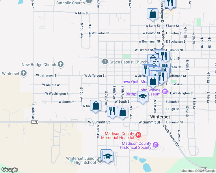 map of restaurants, bars, coffee shops, grocery stores, and more near 622 West Court Avenue in Winterset