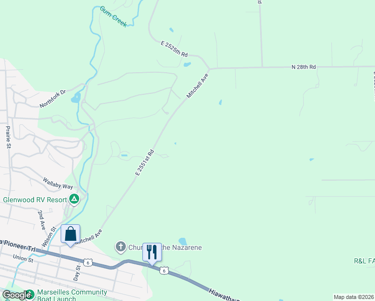 map of restaurants, bars, coffee shops, grocery stores, and more near 2768 East 2551st Road in Marseilles
