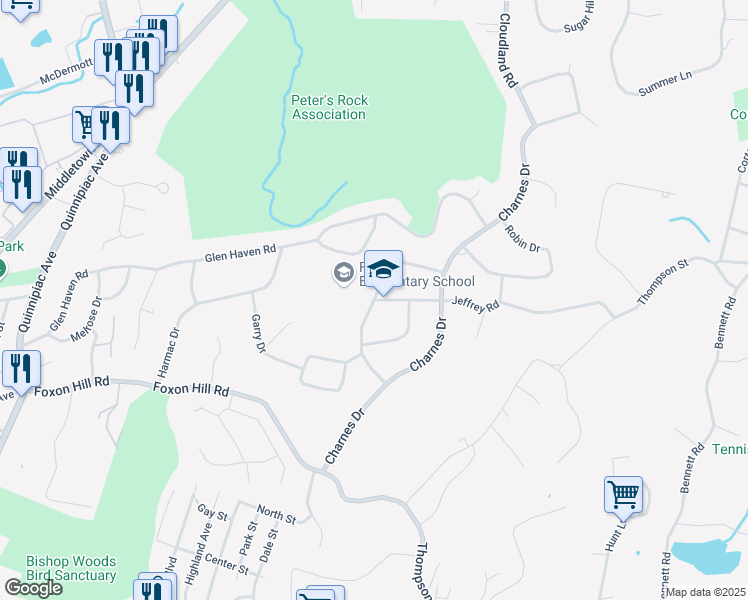 map of restaurants, bars, coffee shops, grocery stores, and more near 22 Maynard Road in East Haven