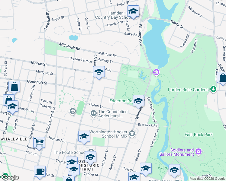 map of restaurants, bars, coffee shops, grocery stores, and more near 150 Edgehill Road in Hamden