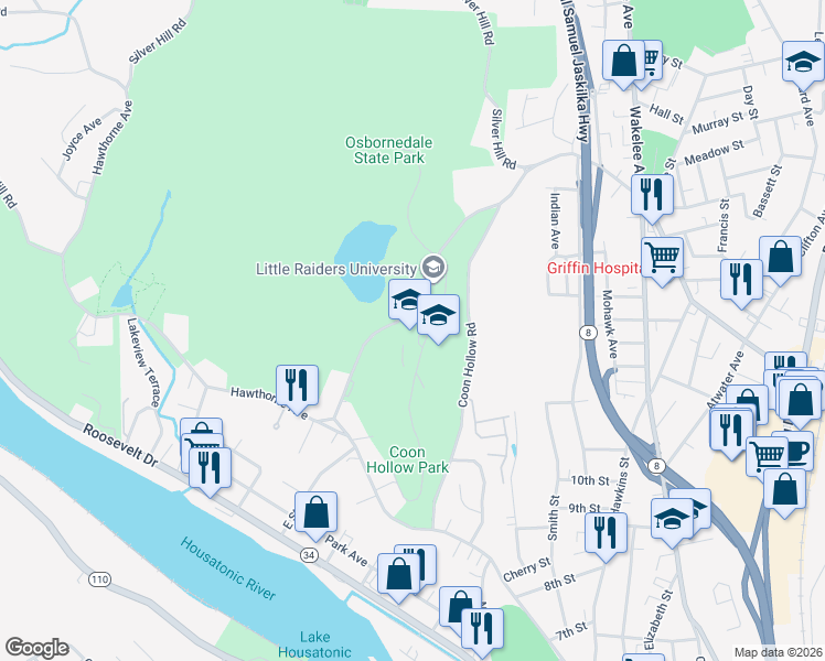 map of restaurants, bars, coffee shops, grocery stores, and more near 8 Nutmeg Avenue in Derby