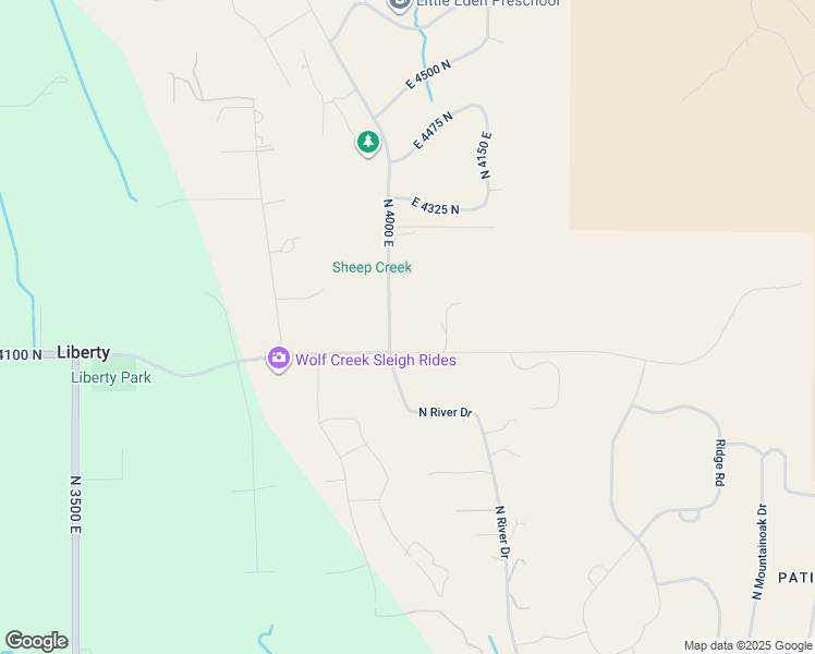 map of restaurants, bars, coffee shops, grocery stores, and more near 4066 East 4100 North in Liberty