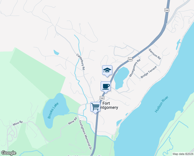 map of restaurants, bars, coffee shops, grocery stores, and more near 895 Route 9W in Highland Falls
