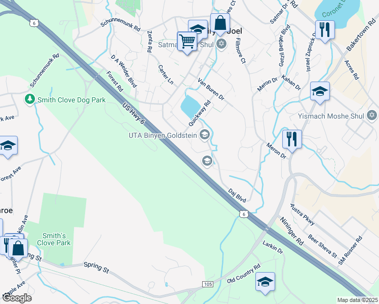 map of restaurants, bars, coffee shops, grocery stores, and more near 7 Stropkov Court in Kiryas Joel