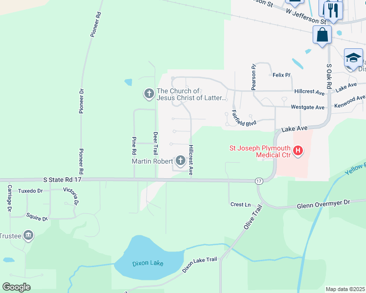 map of restaurants, bars, coffee shops, grocery stores, and more near 14601-14899 Oak Court in Plymouth
