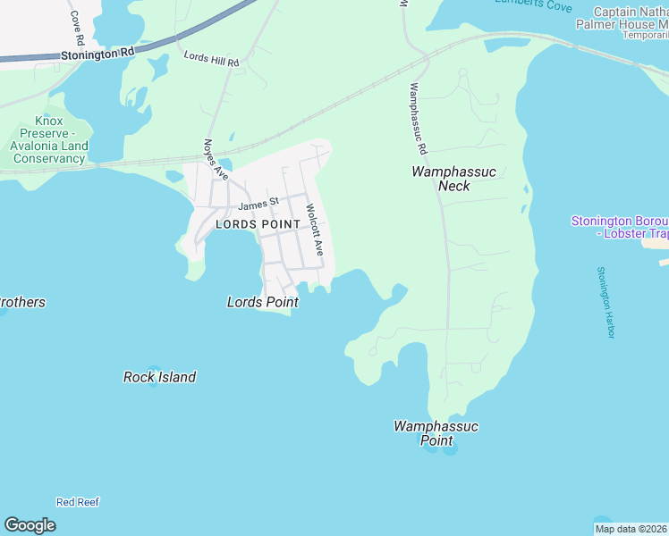 map of restaurants, bars, coffee shops, grocery stores, and more near 57 Open Way in Stonington
