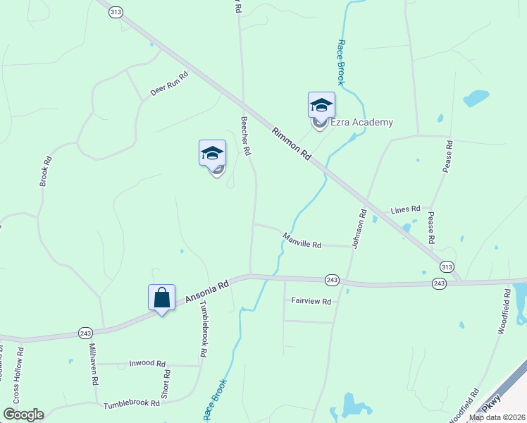 map of restaurants, bars, coffee shops, grocery stores, and more near 19 Beecher Road in Woodbridge