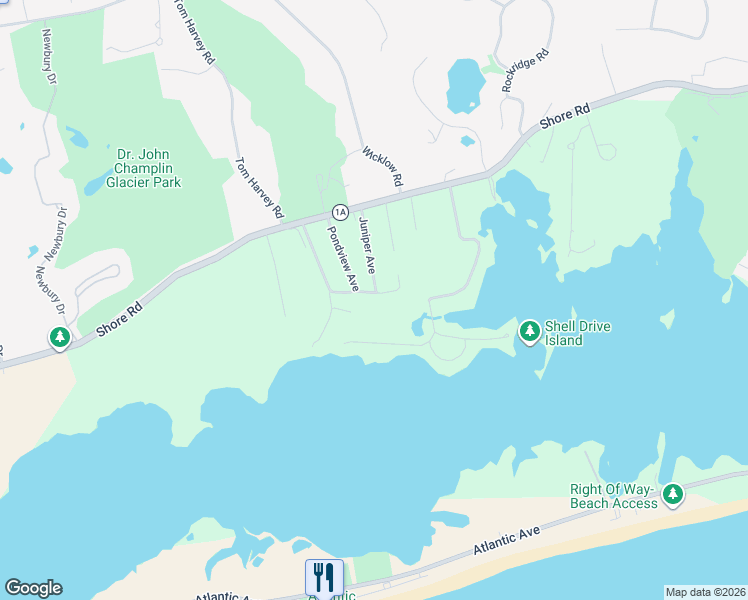 map of restaurants, bars, coffee shops, grocery stores, and more near 13 South Fairway Avenue in Westerly
