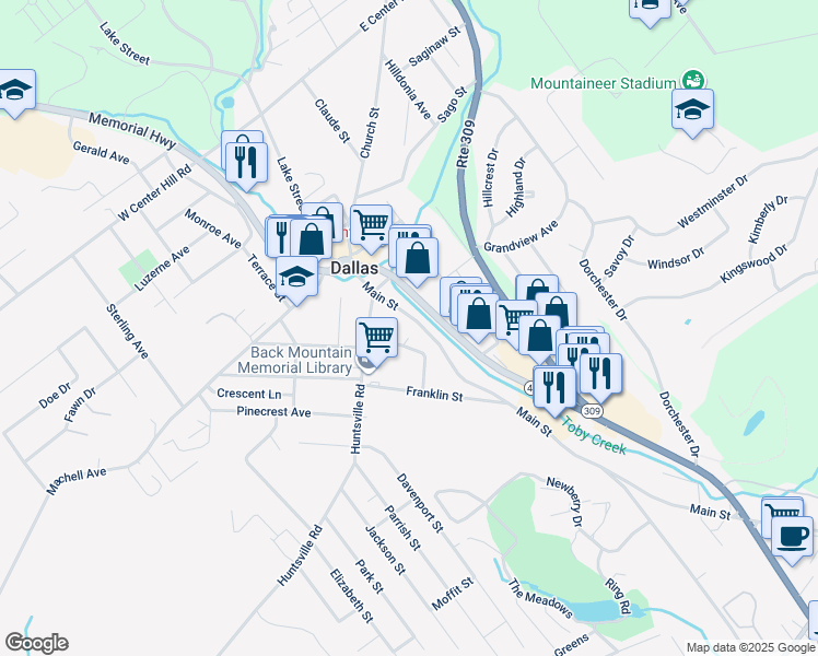 map of restaurants, bars, coffee shops, grocery stores, and more near 62 Huntsville Road in Dallas