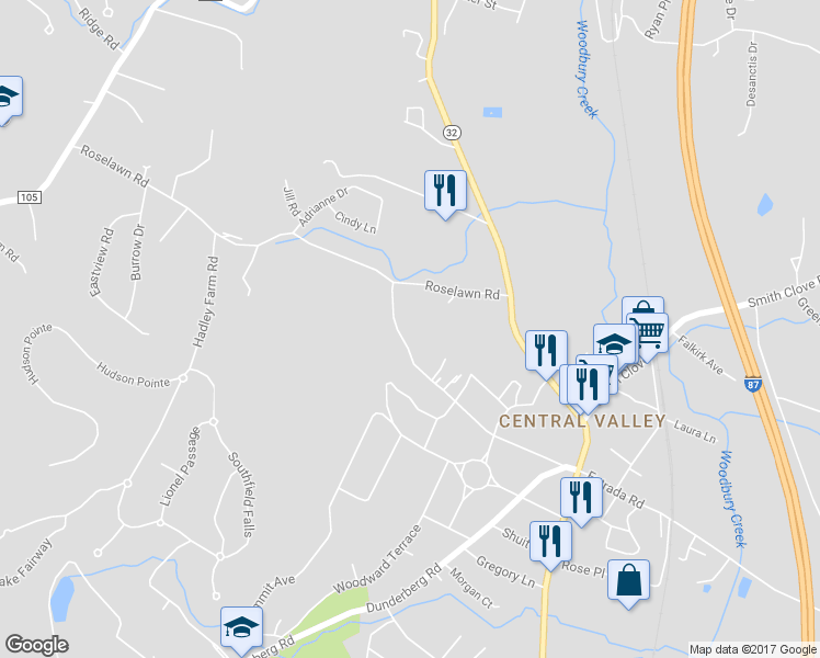 map of restaurants, bars, coffee shops, grocery stores, and more near 96 Edgewood Drive in Woodbury