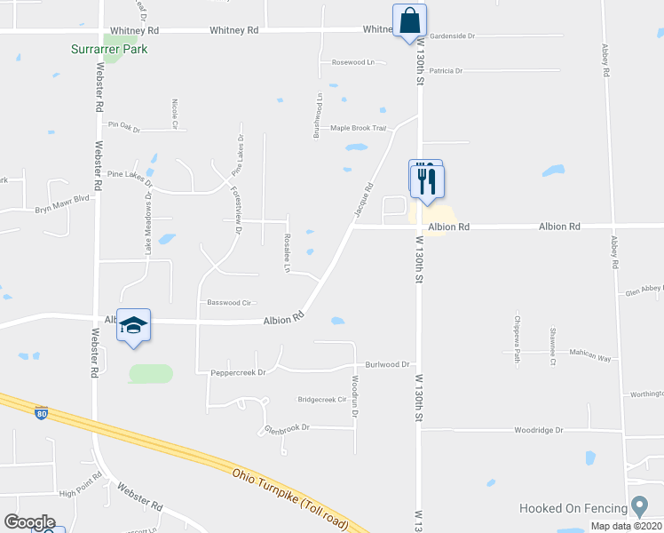 map of restaurants, bars, coffee shops, grocery stores, and more near 13509 Albion Road in Strongsville