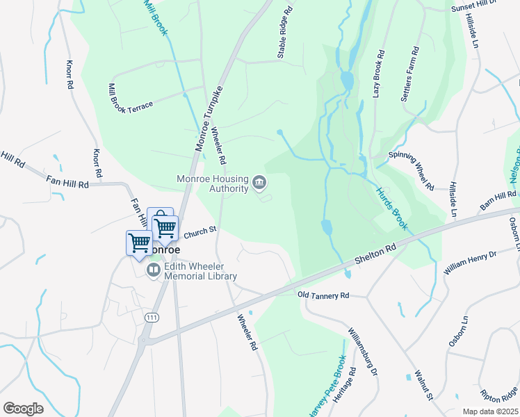 map of restaurants, bars, coffee shops, grocery stores, and more near 358 Wheeler Road in Monroe