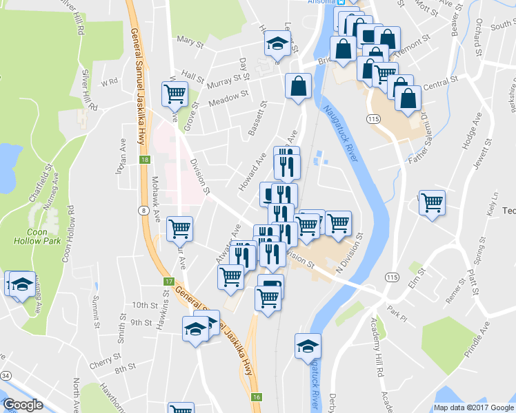 map of restaurants, bars, coffee shops, grocery stores, and more near 4 Cook Street in Ansonia