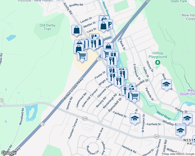 map of restaurants, bars, coffee shops, grocery stores, and more near 81 Fowler Street in New Haven